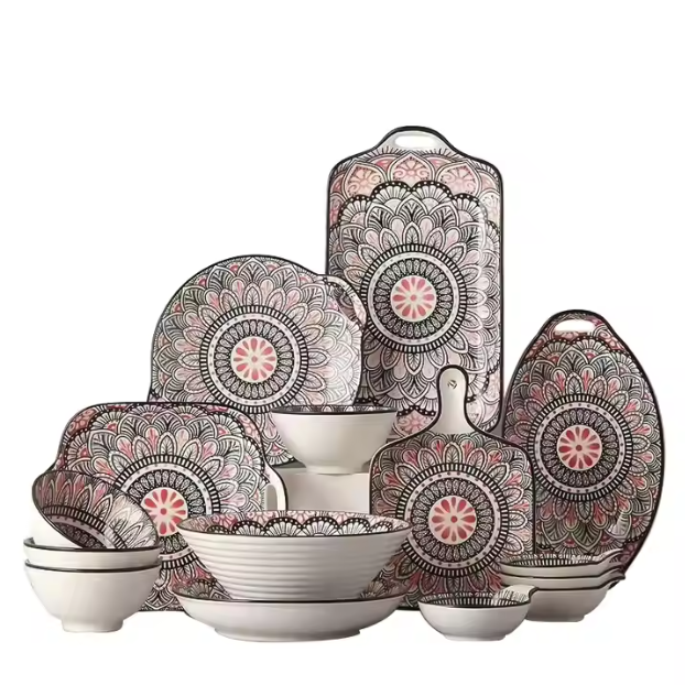 Bohemian Moroccan Style Ceramic Tableware Porcelain Round Bowl Oval Plate Baking Dish Assorted Dinnerware Set
