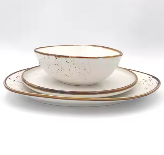 Restaurant serving irregular white ceramic bowls dishes handmade dinner set nordic stoneware dinnerware set