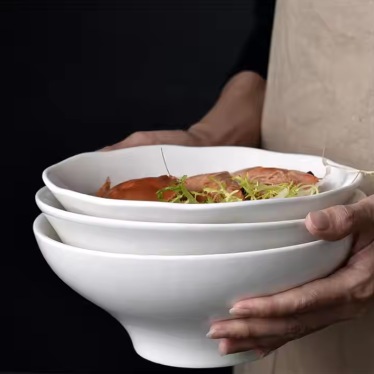 Oversized ceramic instant noodle bowl pure white ramen bowls hotel tableware