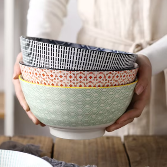 Porcelain Hand Painted Color Glaze Microwave Safe Stackable Soup Noodle Rice Ceramic Cup Bowls