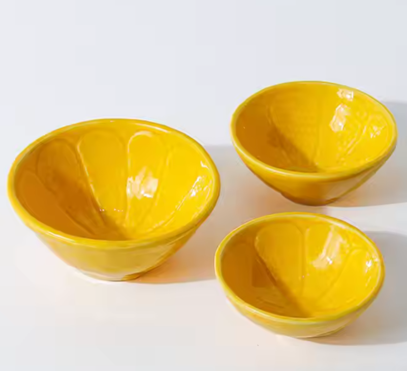 Customized Logo Ceramic Lemon Design Soup Rice Bowls Stoneware Plate Set
