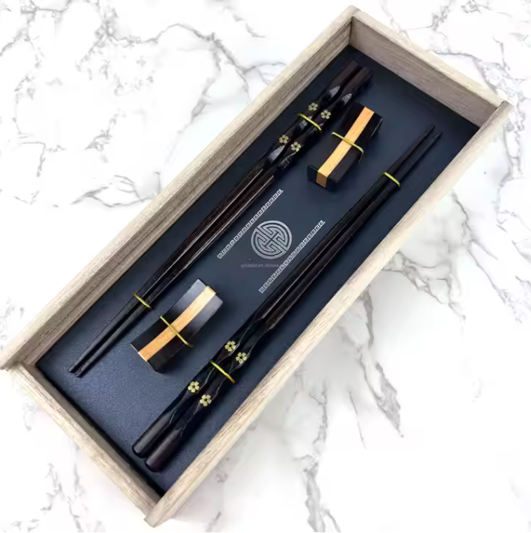 Custom Logo Print Wood Chopsticks Gift Set Eco-Friendly Flatware