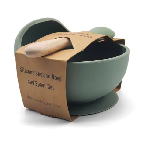 Food Grade Kids Silicone Suction Bowl with Baby Silicone Spoon BPA Free