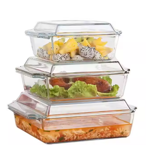 Soup Bowls Plates Pot With Lid Salad Instant Noodle Microwave Ovenware Rectangular Heat Resistant Glass Oven Pot