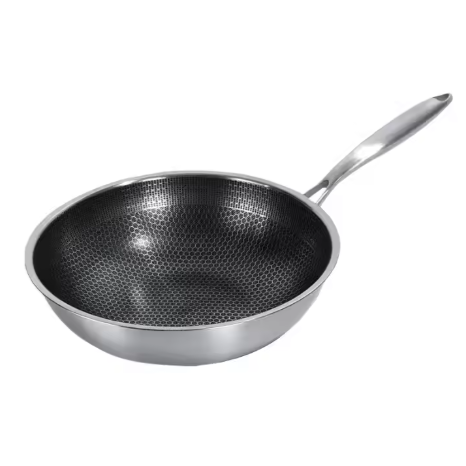 Customized 316 Stainless Steel Wok With Glass Lid Woks Tri-ply Non-stick Frying Pan Honeycomb Wok