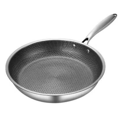Hot Sale Hex clad Cookware Frying Pan Nonstick Free Ceramic Coating Honeycomb 3 Layer Tri-ply Stainless Steel Pan