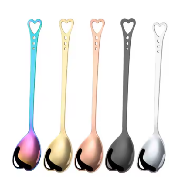 Heart Shaped Dessert Spoon Stainless Steel Silver Tea Coffee Spoon Mixer Flatware Coffee Kitchen Accessories Coffee Spoon