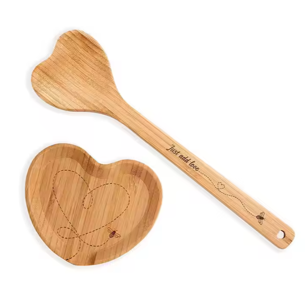 Hot Sale Wooden Heart Shaped Nonstick Cookware Spoon Wooden Spoon Kitchenware Set Baking Gifts Christmas Gifts for Mom, Baker