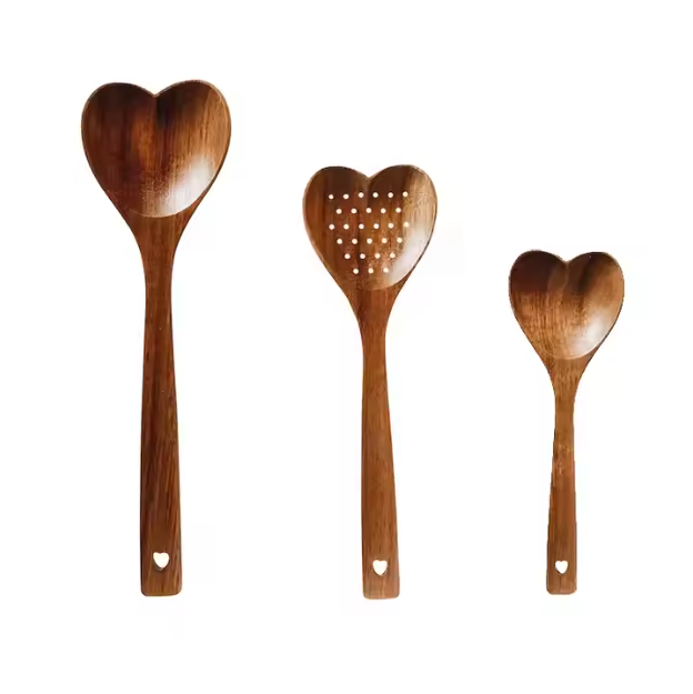 3 Pcs Heart Shaped Cooking Utensils Gadgets for Cooking Wood Utensil, Wood Heart Shaped Kitchen Utensils Set