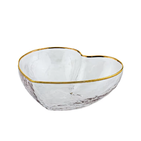 Gold Rim Transparent Glass Bowl Heart Shape Fruit Salad Bowl Dessert Bowl Set