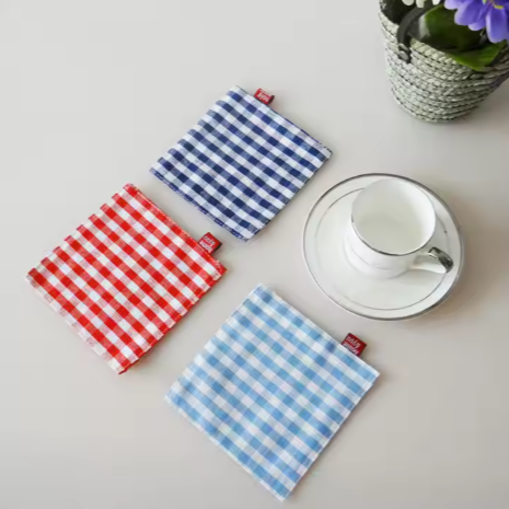 Wholesale Custom logo Plaid Double Layer Fabric coaster Placemats Simple Plaid Cotton Insulation Coasters